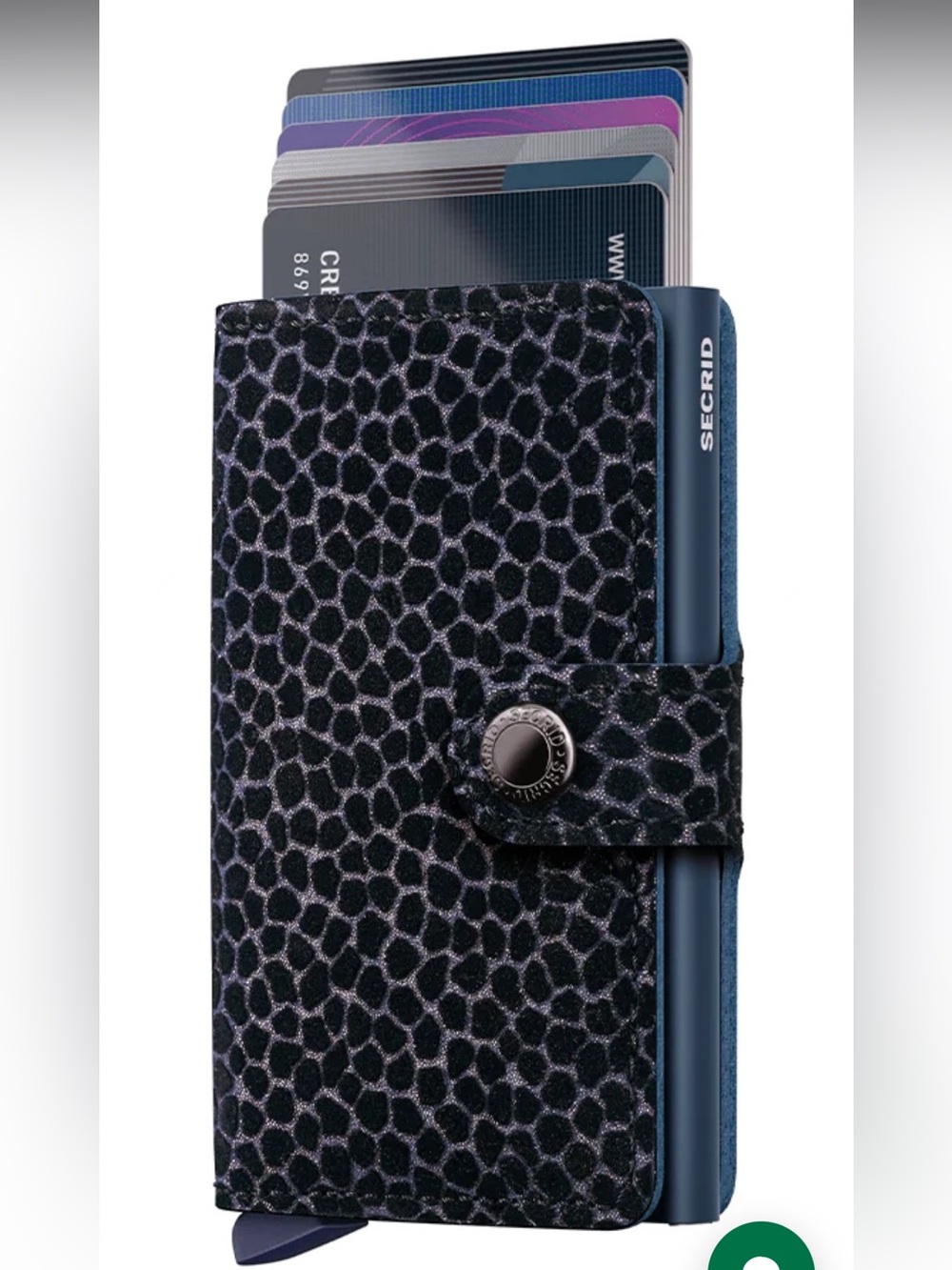 Secrid Miniwallet Giraffina in blue, featuring a soft velour